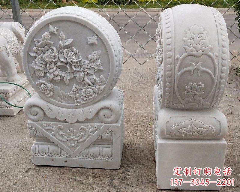 宁波汉白玉牡丹花门墩雕塑