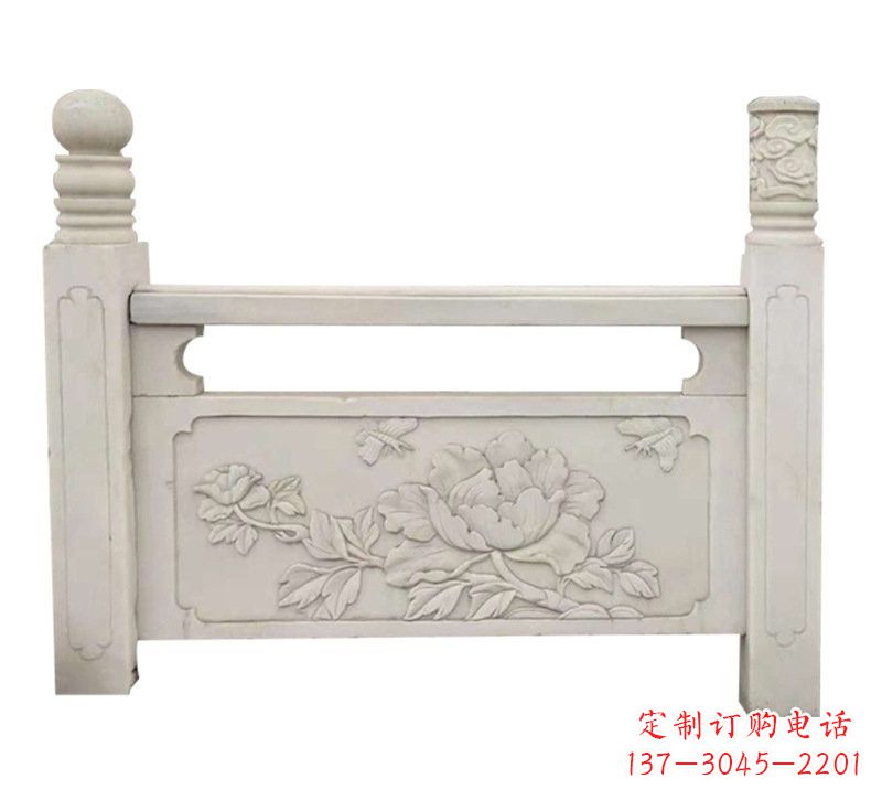 宁波汉白玉牡丹花浮雕栏板,雕塑定制精品