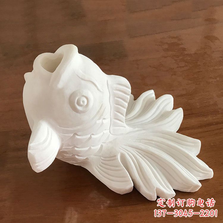 宁波精致美观的汉白玉喷水金鱼石雕动物雕塑