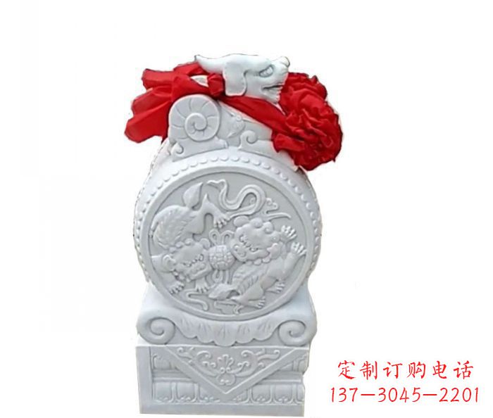 宁波汉白玉貔貅抱鼓石招财石门墩