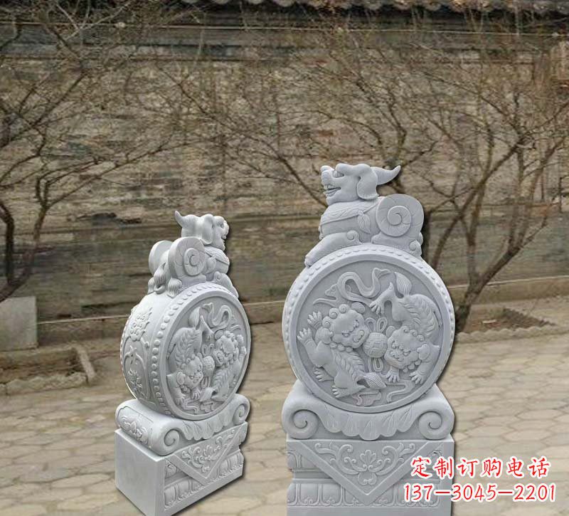 宁波精美汉白玉貔貅门墩