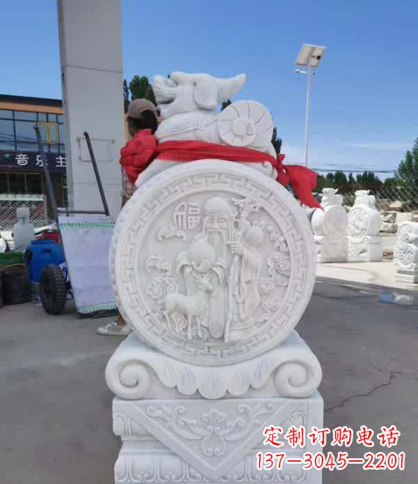 宁波汉白玉貔貅石门墩雕塑