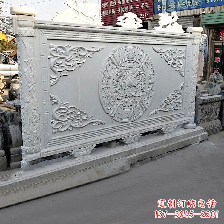 宁波汉白玉麒麟石雕影壁墙-庭院别墅院落大门古建萧墙