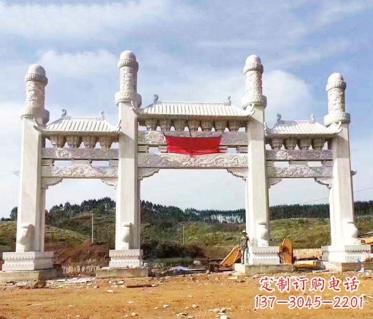 宁波汉白玉三门牌坊石雕