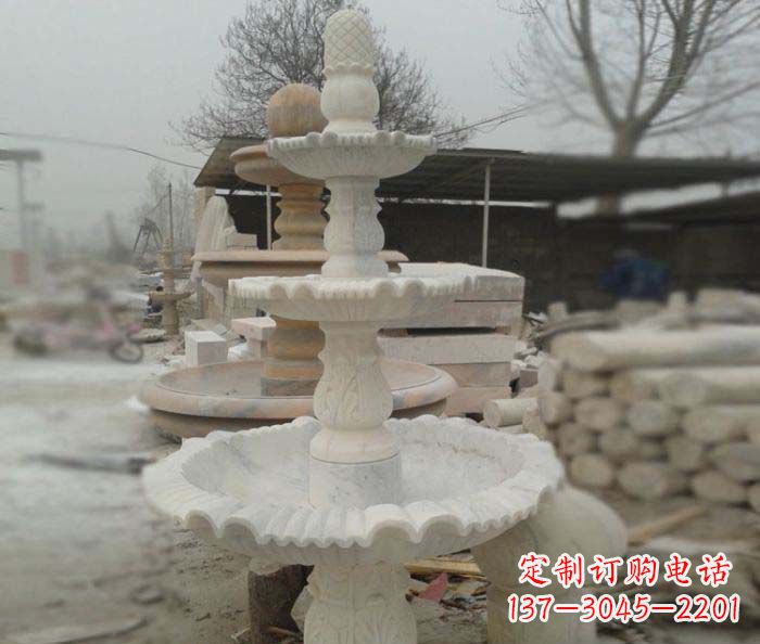 宁波汉白玉三层别墅小型喷泉石雕