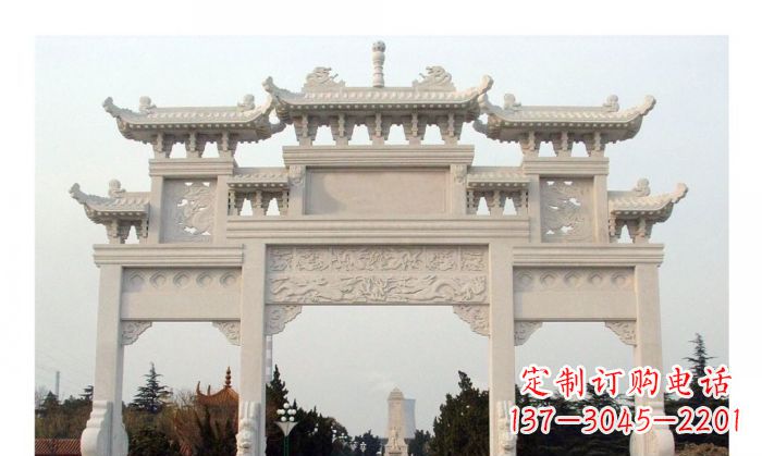 宁波汉白玉三门牌坊石雕艺术品