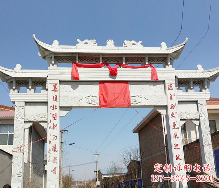 宁波汉白玉三门石牌坊石雕