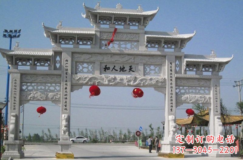 宁波汉白玉三门五楼牌坊石雕,让艺术永恒不朽