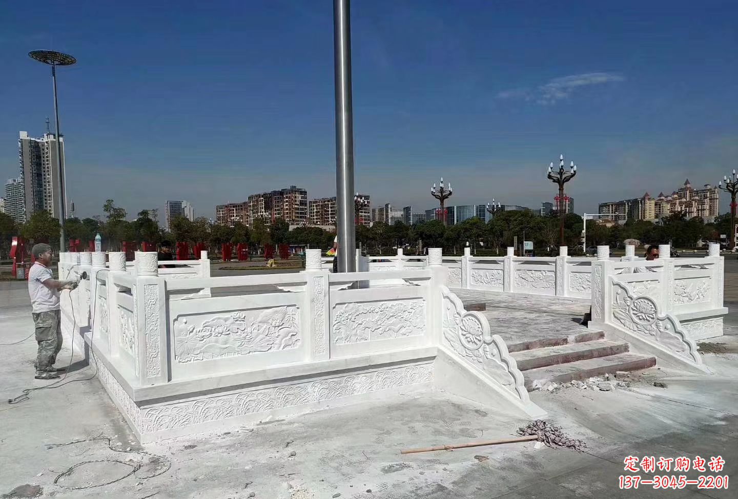 宁波汉白玉升旗台 广场校园石雕栏板雕塑