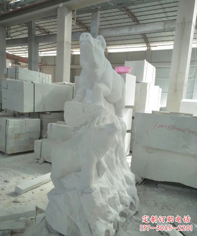 宁波汉白玉生肖猪雕塑