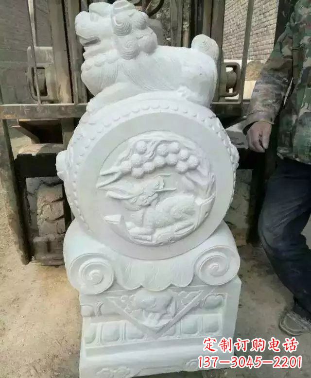 宁波中领雕塑出品,精雕细琢汉白玉狮子门墩