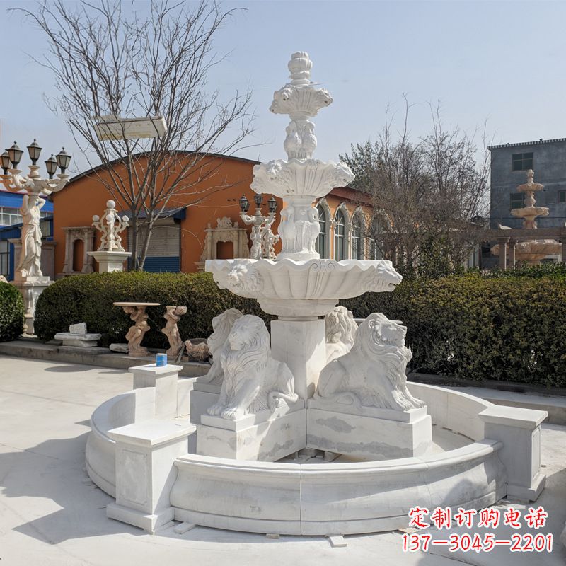 宁波定制白玉狮子喷泉雕塑