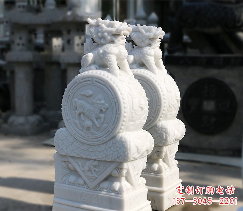 宁波汉白玉狮子辟邪门墩雕塑