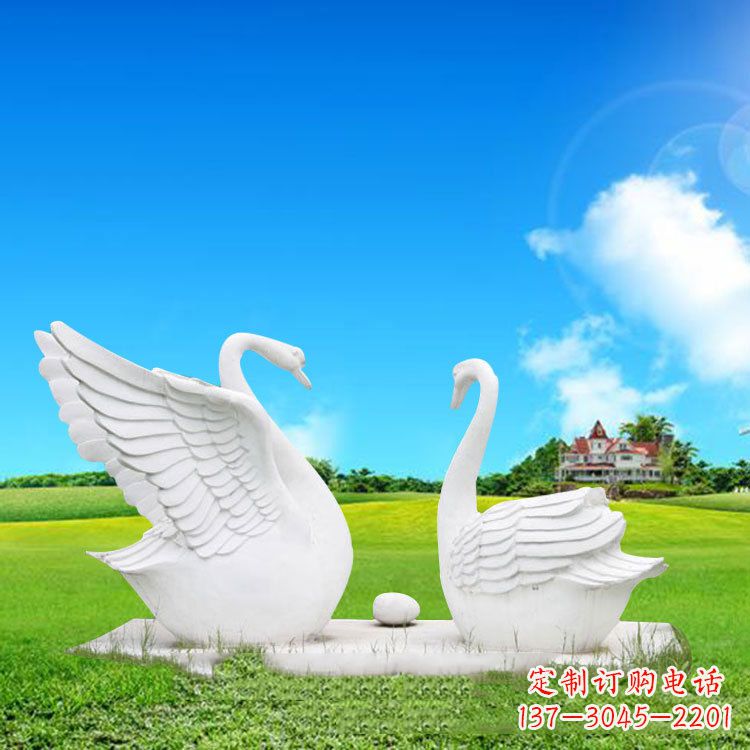 宁波汉白玉石雕天鹅-公园草坪绿地情侣动物雕塑摆件