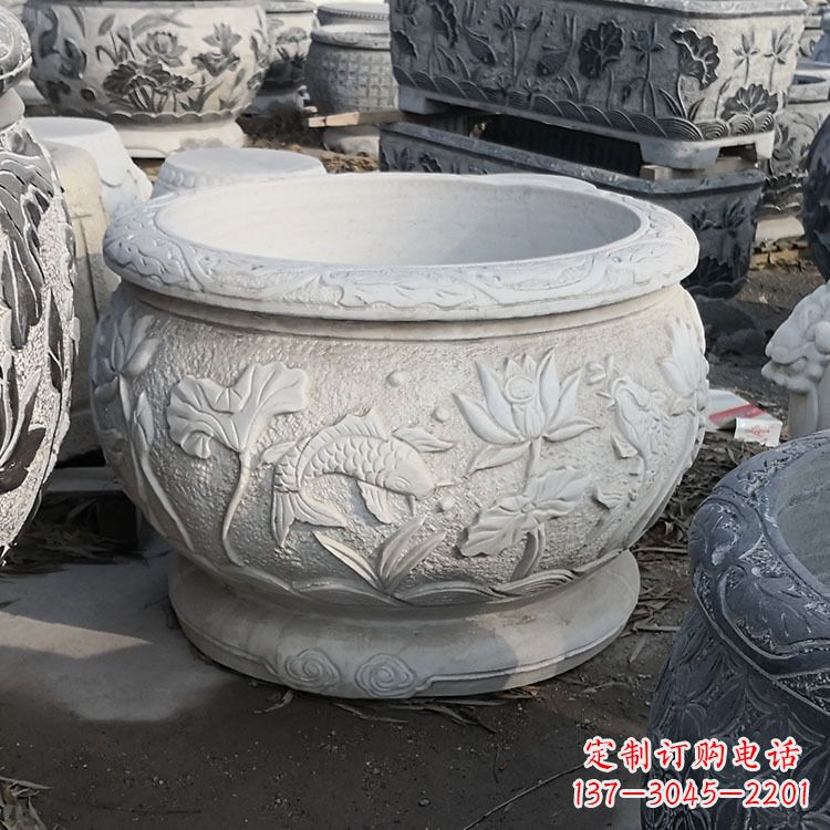 宁波汉白玉石雕鱼缸