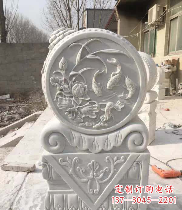 宁波汉白玉石浮雕门墩