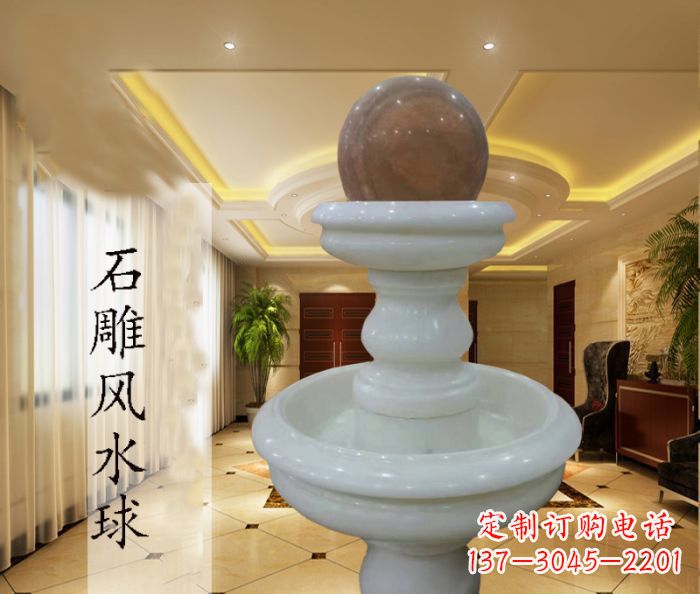 宁波汉白玉双层风水球别墅石雕