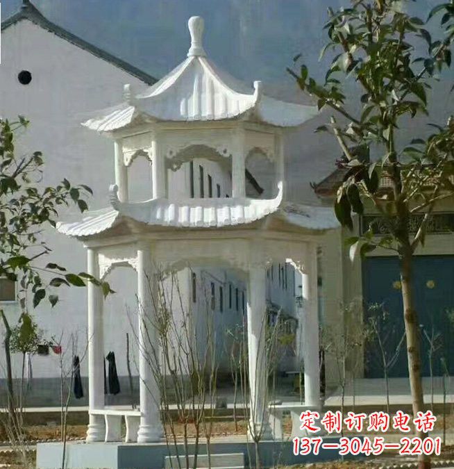 宁波汉白玉双层凉亭石雕