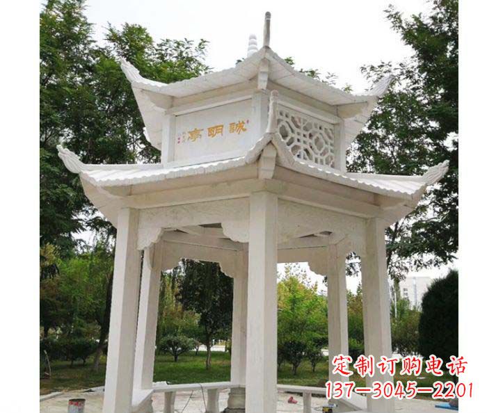 宁波汉白玉双层六角凉亭公园石雕