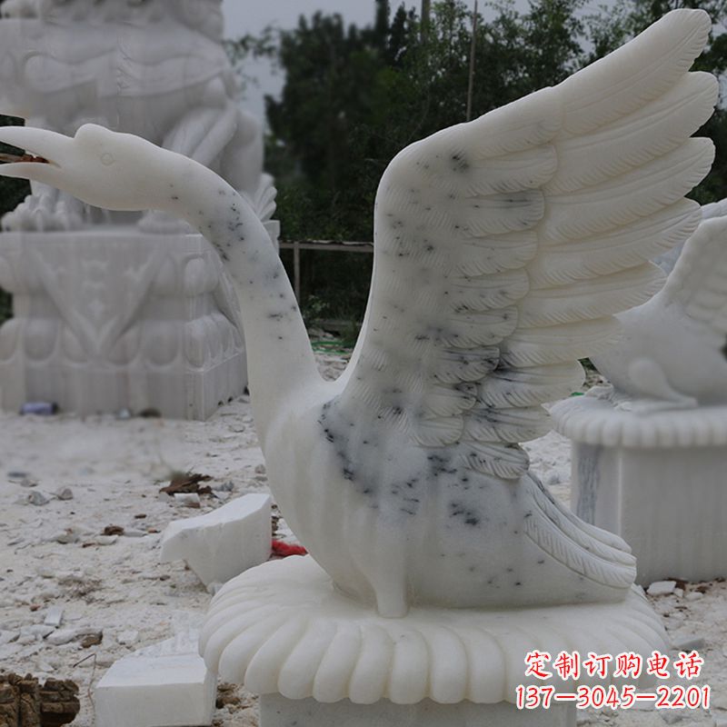 宁波汉白玉吐水天鹅石雕