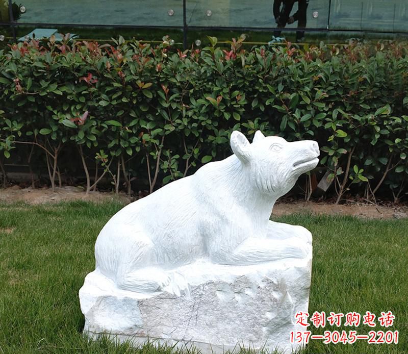 宁波唯美可爱的汉白玉小区动物熊雕塑