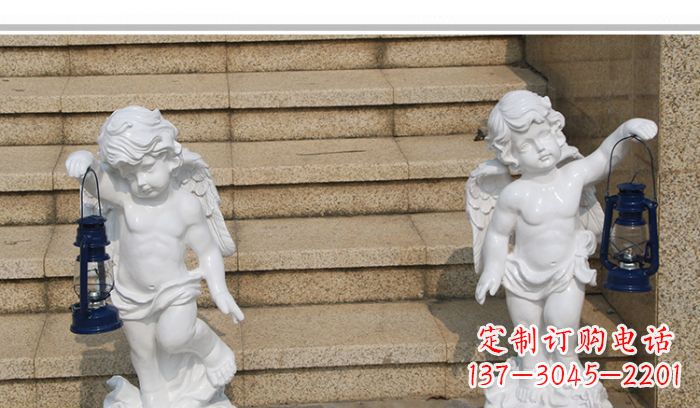 宁波领雕塑-汉白玉小天使公园西方人物路灯石雕