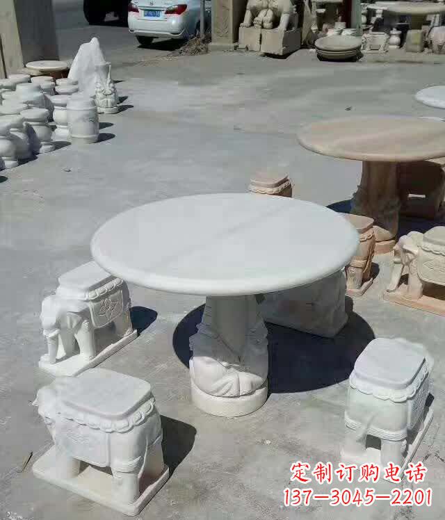 宁波百变汉白玉圆形石桌凳,让家居更具格调