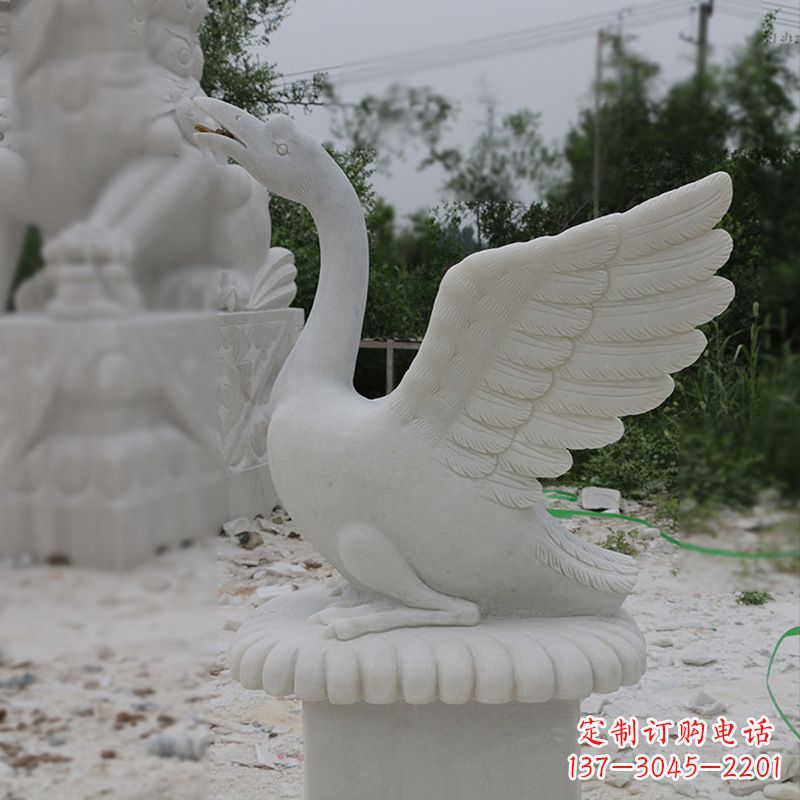 宁波汉白玉展翅喷水天鹅雕塑
