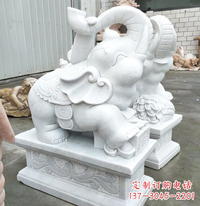 宁波汉白玉招财如意小象石雕