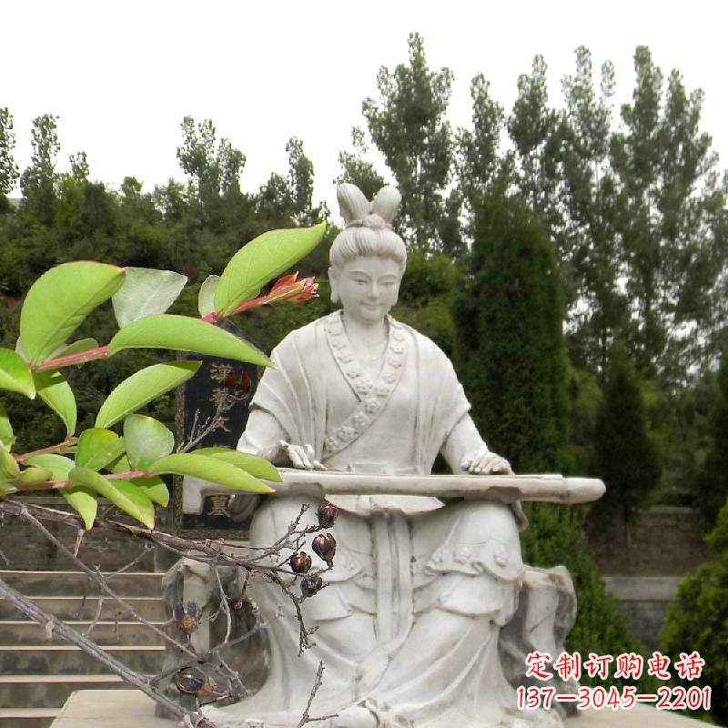 宁波汉末才女蔡文姬弹琴石雕塑-景区园林历史名人雕像