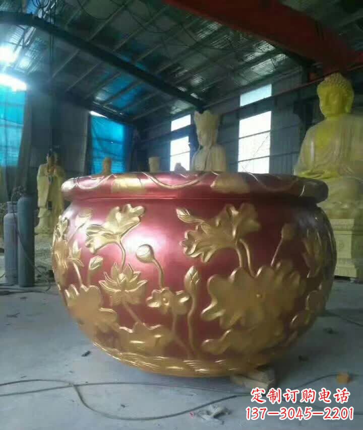 宁波荷花浮雕水缸铜雕塑
