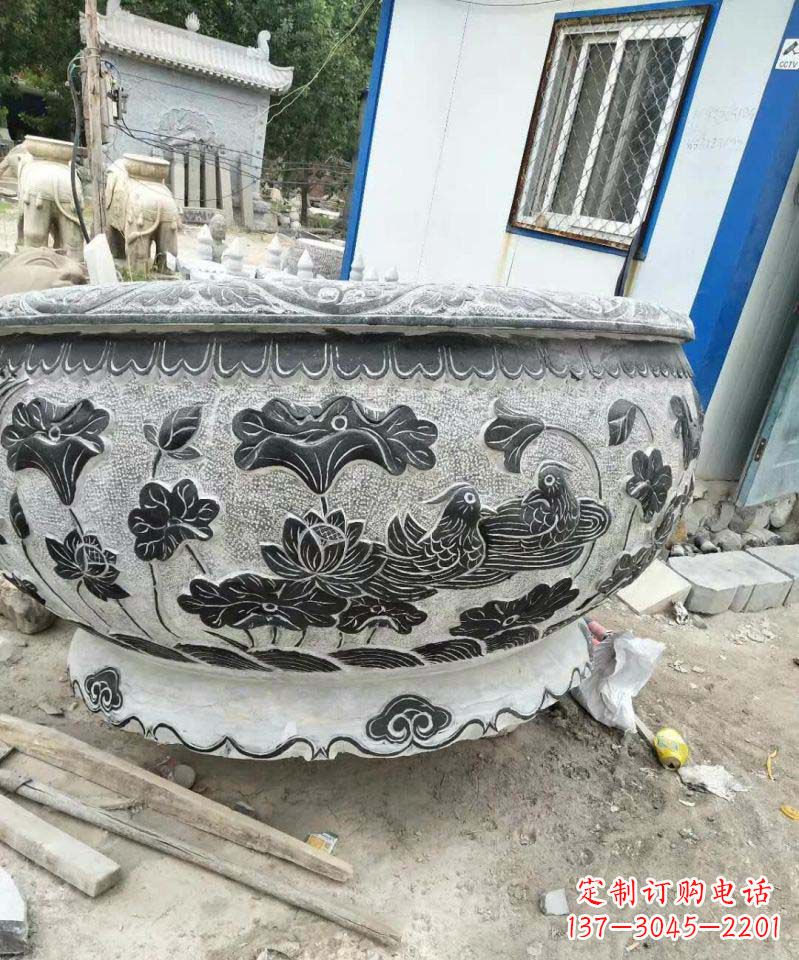 宁波荷花石雕水缸