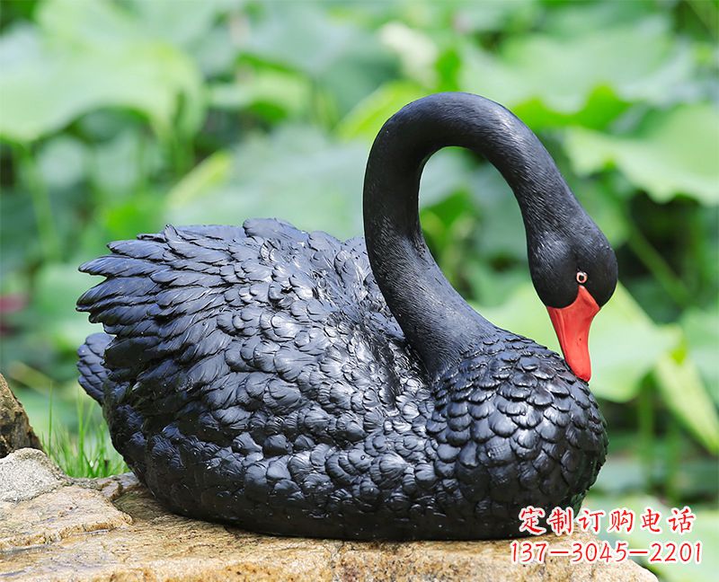 宁波玻璃钢黑色曲颈天鹅雕塑