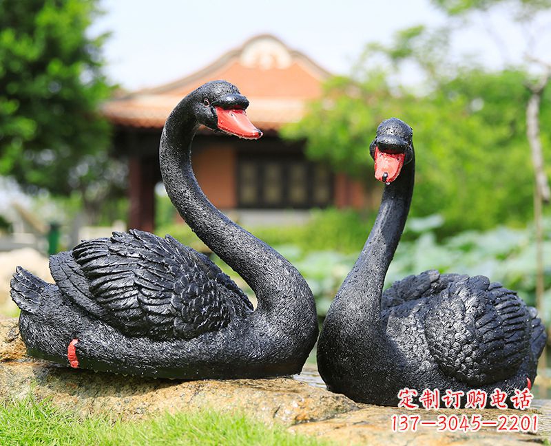 宁波黑天鹅一对-玻璃钢仿真动物雕塑