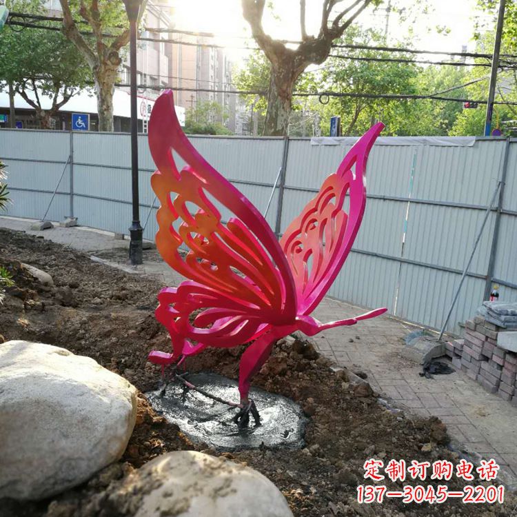 宁波红色不锈钢蝴蝶园林动物摆件