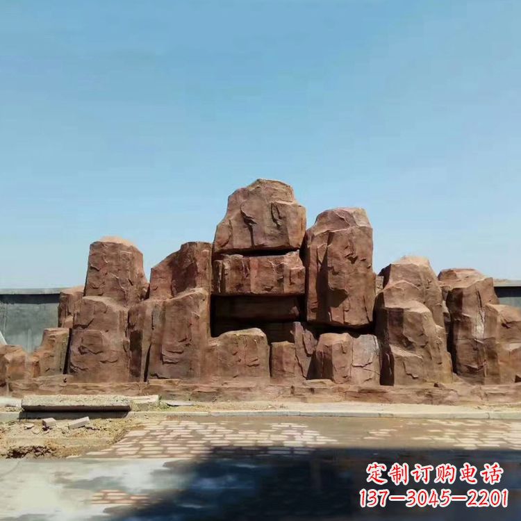 宁波假山雕塑,红色塑石精美制作