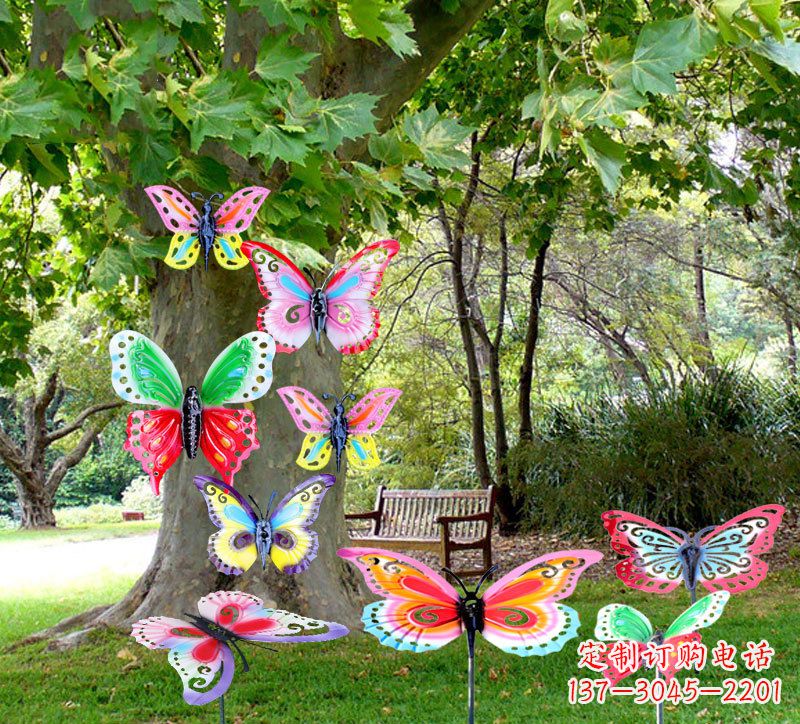 宁波户外园林铁艺蝴蝶插挂件,小区花园仿真昆虫雕塑摆件