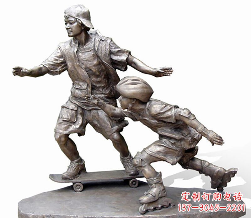 宁波激情滑板,艺术雕塑:城市滑冰男孩铜雕