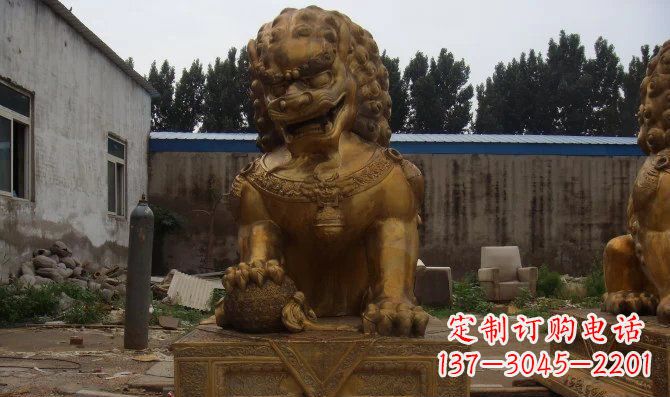 宁波黄铜踩球故宫狮子铜雕
