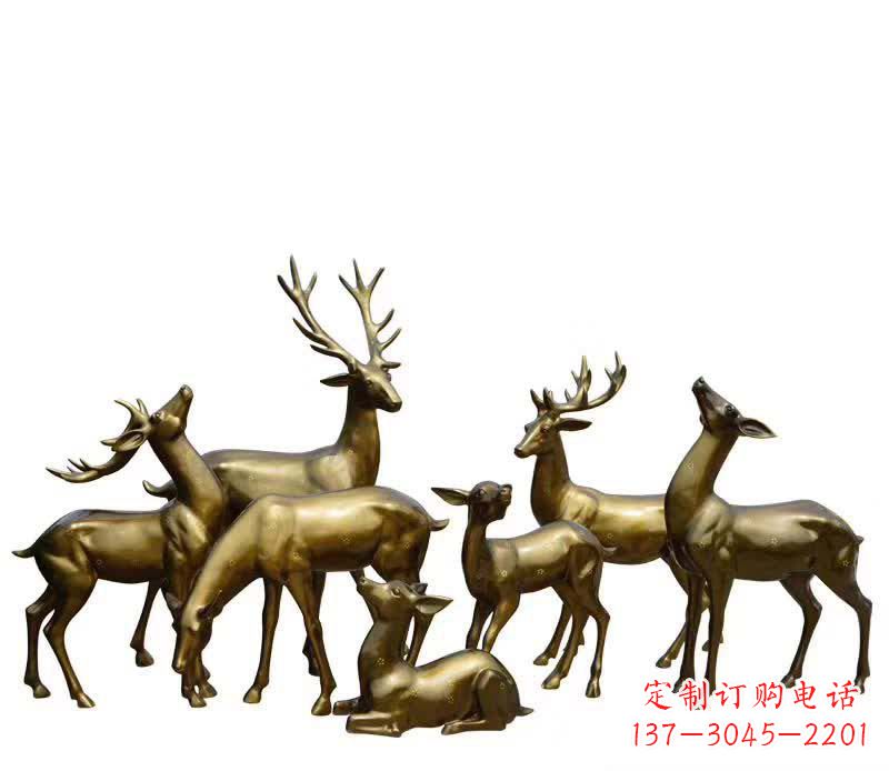 宁波黄铜色鹿群雕塑