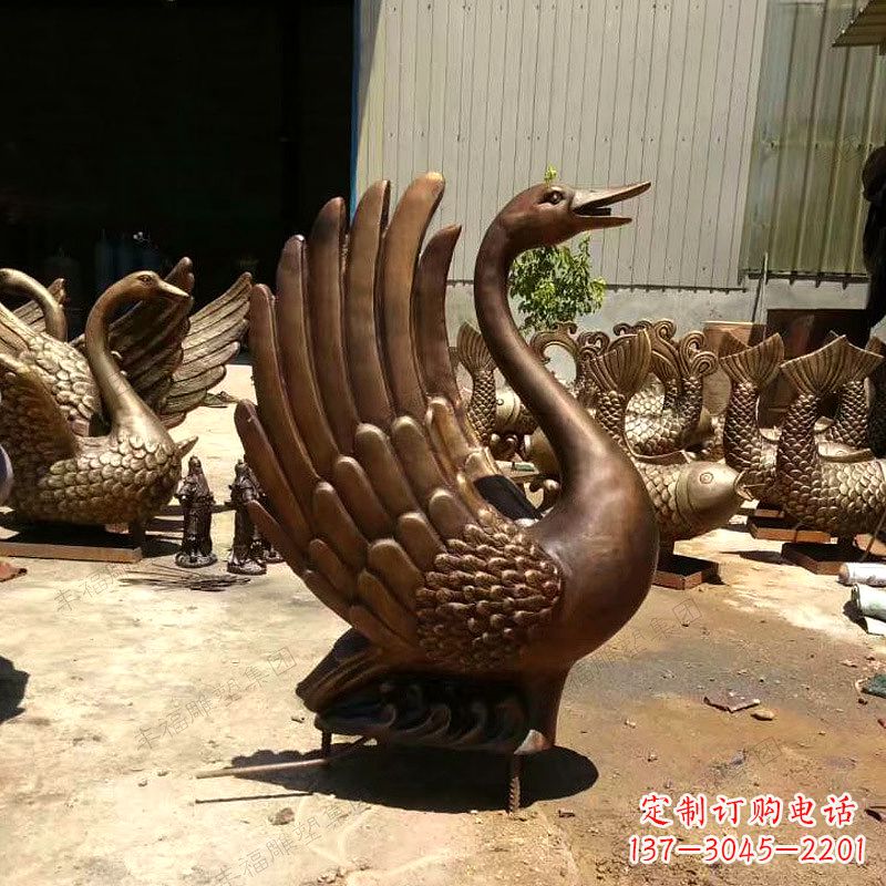 宁波黄铜天鹅雕塑-纯铜铸造喷水天鹅喷泉雕塑