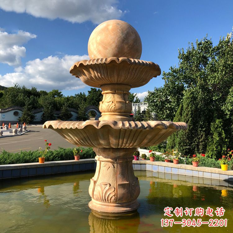 宁波经典黄锈石喷泉装饰雕塑
