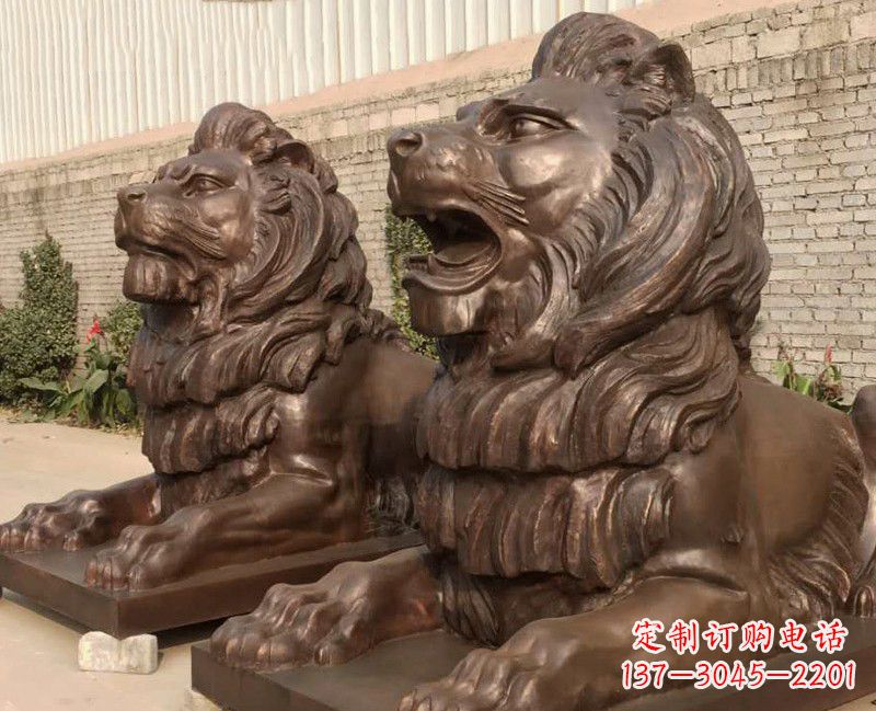 宁波汇丰铜雕狮子,威武雄壮