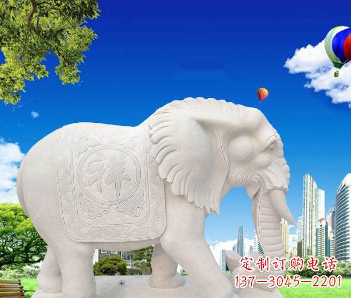 宁波吉祥如意鼻卷如意的大象石雕