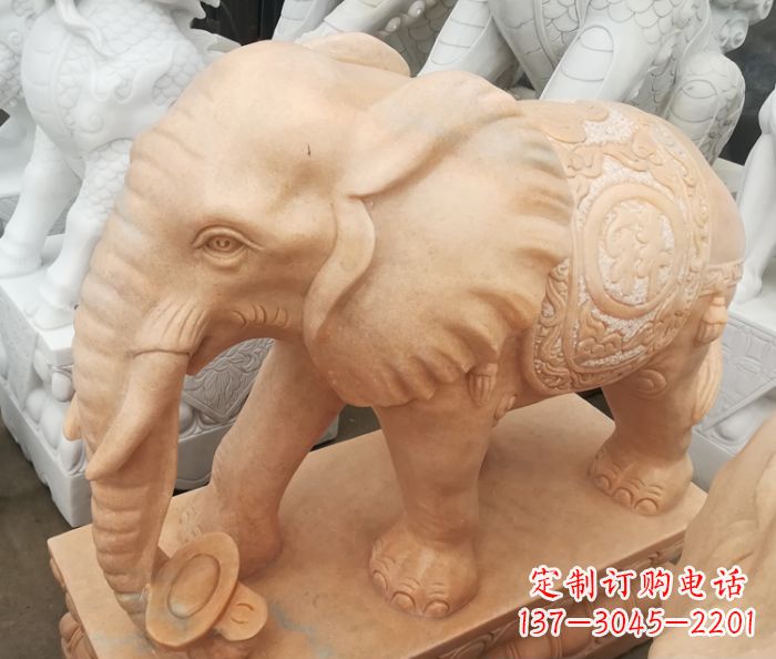 宁波吉祥如意大象晚霞红门口石雕 (6)