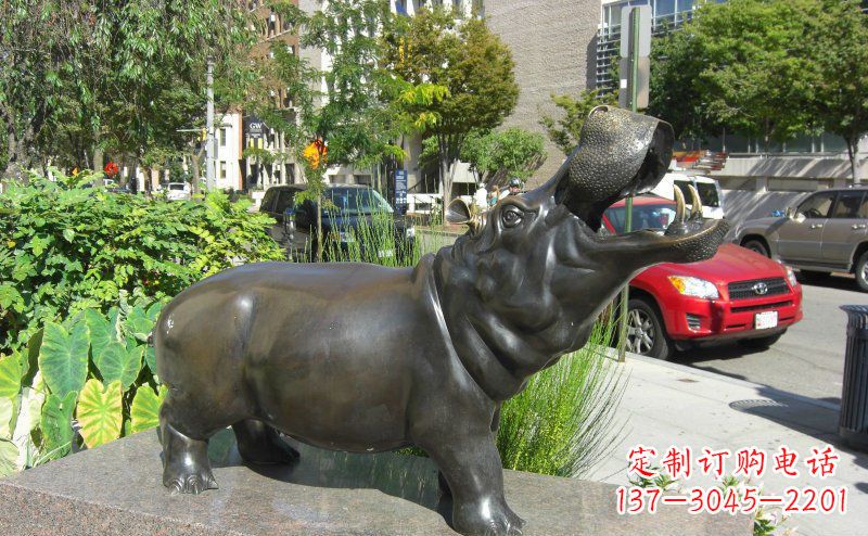 宁波精美细腻的街边河马铜雕