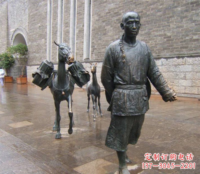 宁波中领雕塑专业定制古代人物小品毛驴铜雕