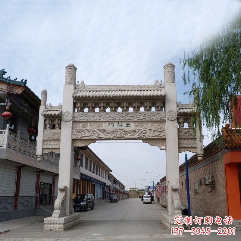宁波精美的汉白玉门石牌坊雕塑