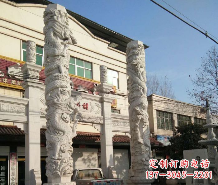 宁波汇聚古灵神韵的大理石龙柱雕塑