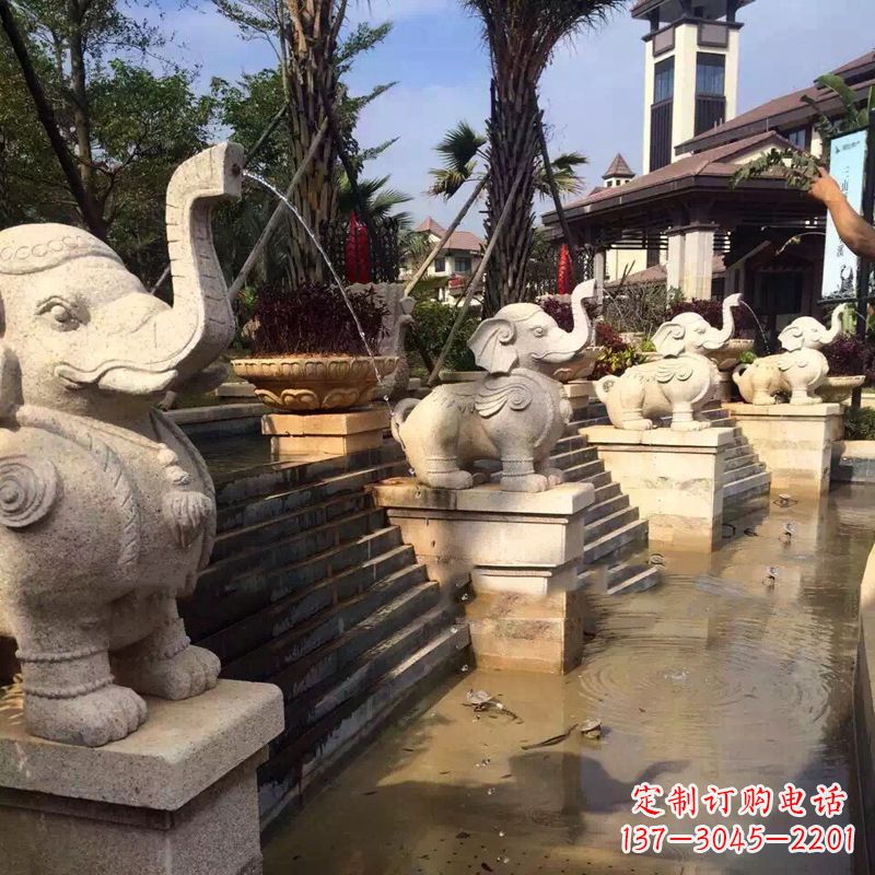 宁波景区景点睡觉喷水石雕大象动物雕塑
